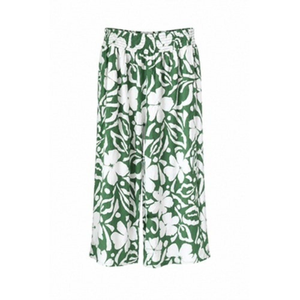 Grace Pants Womens XL Green Floral Wide Leg Crop Rayon Elastic Waist Beachy